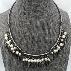 INC Gunmetal Crystal Collar w/ Pearl/Spike Dangle